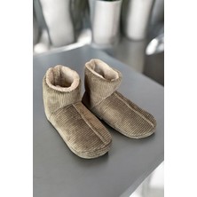 Medess Store Çizgi Dokulu Kadife Peluş Kaymaz Taban Erkek Ev Botu Panduf