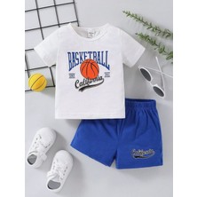 Punıx Kids Özel Tasarım Calıfornıa Basket Topu Baskılı Erkek Çocuk Spor T-Shırt Şort Takımı