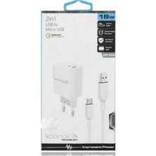 İconix Ev Tipi 18W 2in1 Usb/micro Hızlı Şarj Cihazı