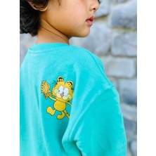 Ladin Store Yeni Sezon Erkek Çocuk Garfield Baskılı Pamuklu 3 Iplik Şardonsuz Sweatshirt ve Eşofmanlı Takım