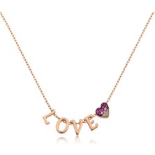 Ervanur 925 Ayar Gümüş Rose Kalpli Love Kadın Kolye