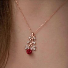Ervanur 925 Ayar Gümüş Rose Kırmızı Gül Kolye