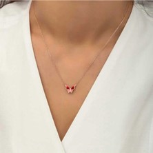 Ervanur 925 Ayar Gümüş Rose Minimal Kelebek Kadın Kolye