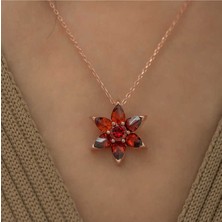 Ervanur 925 Ayar Gümüş Rose Kırmızı Çiçek Kolye