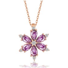 Ervanur 925 Ayar Gümüş Rose Mor Lotus Çiçeği Kadın Kolye