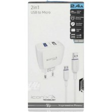 İconix Ev Tipi 2in1 Usb/micro Çift USB Hızlı Şarj Cihazı