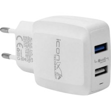 İconix Ev Tipi 2in1 Usb/micro Çift USB Hızlı Şarj Cihazı