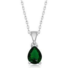 Ervanur 925 Ayar Gümüş Yeşil Kristal Damla Taşlı Kadın Kolye