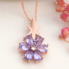 Ervanur 925 Ayar Gümüş Rose Mor Sevgi Çiçeği Kadın Kolye