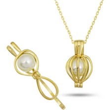 Ervanur 925 Ayar Gümüş Gold Beyaz Incili Kadın Kolye