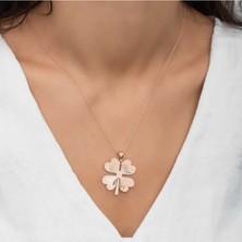 Ervanur 925 Ayar Gümüş Rose Dört Yaprak Rose Yonca Kadın Kolye