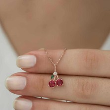 Ervanur 925 Ayar Gümüş Rose Kiraz Figürlü Meyve Kolye