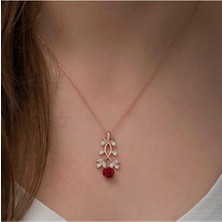 Ervanur 925 Ayar Gümüş Rose Kırmızı Gül Kolye