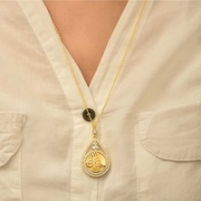 Ervanur 925 Ayar Gümüş Gold Kaplama Damla Tuğralı Kadın Kolye