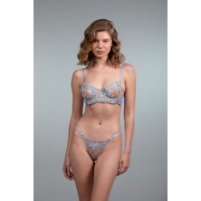 Aletheia Lingerie Mavi Çiçekli Brode Kadın Sütyen Takım