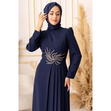 Yıldız Abiye Taş ve Boncuk Işlemeli Pliseli Tesettür Abiye (Büyük Beden) (K1050)