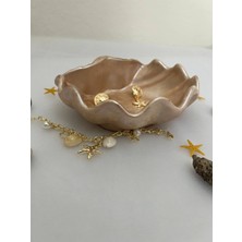 Love Candle Dekor Parlak Bej Istiridye Takı Tabağı,Deniz Kabuğu Sunumluk, Istiridye Dekoratif Obje