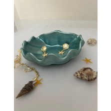 Love Candle Dekor Parlak Su Yeşili Istiridye Takı Tabağı,Deniz Kabuğu Sunumluk, Istiridye Dekoratif Obje