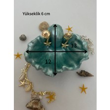 Love Candle Dekor Parlak Su Yeşili Istiridye Takı Tabağı, Deniz Kabuğu Sunumluk, Istiridye Dekoratif Obje, Istiridye