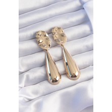 Ezo Concept Pirinç Gold Renk Uzun Bombeli Ezme Plaka Küpe