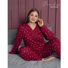 Pijamerry Kadın Büyük Beden Dantel Yaka Bambu Uzun Kol Pijama Takımı 5165 - 1 Adet