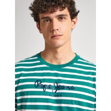 Pepe Jeans Bisiklet Yaka Çizgili Koyu Yeşil Erkek T-Shirt PM509407 654 Strıped Eggo