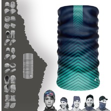 E-Taktik Extreme Geometrik Çizgili Lacivert Turkuaz Boyunluk Bandana Baf Toka Maske Saçbandı