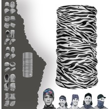E-Taktik Extreme Zebra Desenli Beyaz Siyah Renkli Boyunluk Bandana Baf Toka Maske Saçbandı