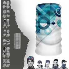 E-Taktik Extreme Beyaz Tabanlı Mavi Tonlu Teknoloji Boyunluk Bandana Baf Toka Maske Saçbandı