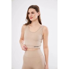 Cg Boutique Fitilli Baskılı Crop - Bej