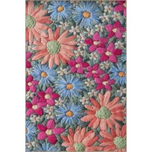 Rugs Modern Kırmızı Mavi Pembe Renkli Floral Desenli Dokuma Taban Halı MIRAVIP8022
