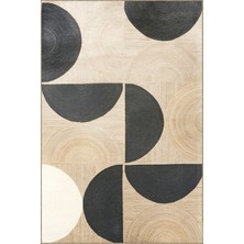 Rugs Modern Siyah Bej Temalı Çok Renkli Geometrik Daire Bölme Desenli Modern Dekoratif Halı 1905