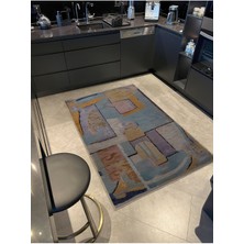 Rugs Modern Shape Koleksiyonu Mavi Lila Tonlar Çok Renkli Dokuma Taban Modern Dekoratif Halı 40