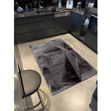 Rugs Modern Shape Koleksiyonu Siyah Gri Tonlarda Soyut Desenli Dokuma Taban Modern Dekoratif Halı 56