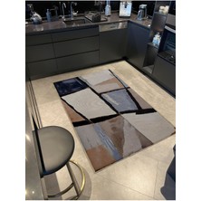 Rugs Modern Shape Koleksiyonu Bej Tonlar Lacivert Soyut Desenli Dokuma Taban Modern Dekoratif Halı 24