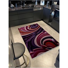 Rugs Modern Shape Koleksiyonu Pembe Mor Tonlarda Dokuma Taban Saçaklı Modern Dekoratif Halı SHAPE112