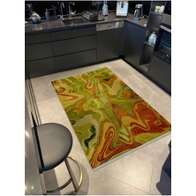 Rugs Modern Shape Koleksiyonu Yeşil Sarı Turuncu Tonlarda Dokuma Taban Saçaklı Modern Dekoratif Halı SHAPE115