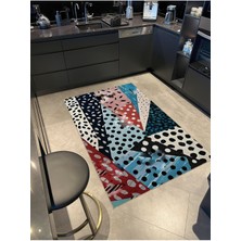 Rugs Modern Shape Koleksiyonu Siyah Mavi Bej Puantiye Detaylı Dokuma Taban Modern Dekoratif Halı SHAPE79