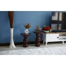 Simillo Home & Living Ahşap 2'li Koyu Ceviz Renk Mantar Yan Sehpa Seti