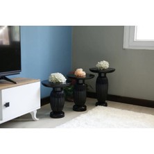 Simillo Home & Living Ahşap 3'lü Karpuz Model Siyah Renk Çizgili Vazo Yan Sehpa