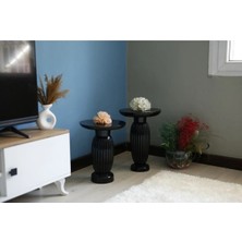 Simillo Home & Living 2'li Ahşap Karpuz Model Siyah Renk Mantar Sehpa Seti
