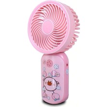 CoverZone Taşınabilir Desenli Mini USB Fan El Tipi Tek Kademeli Lityum Şarj Edilebilir Renkli Karakterli Mini Vantilatör Soğutucu 15CM Mini Fan Pembe