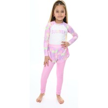 Lolli Boom Kids  Kız Çocuk Uzun Taytlı ve Şortlu Mayo Uzun Kol Summer Vibes Toz Pembe