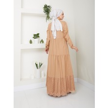 Vellichor Dantelli Doğal Kumaşlı Boydan Düğmeli Kot Elbise