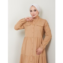 Vellichor Dantelli Doğal Kumaşlı Boydan Düğmeli Kot Elbise