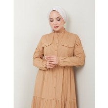 Vellichor Dantelli Doğal Kumaşlı Boydan Düğmeli Kot Elbise