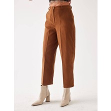 Juste Kadife Camel Kısa Paça Pantolon