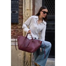 Madamra Bordo Kadın Cüzdanlı Pole El ve Omuz Çantası