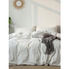 Caqqa Çizgili White Striped Çocuk ve Genç Tek Kişilik Pamuk Lastikli Nevresim Takımı
