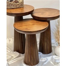 Simillo Home & Living Wood Wooden 3’lü Set Fitilli Mantar Yan Sehpa Modern Açık Ceviz Renk Fiskos